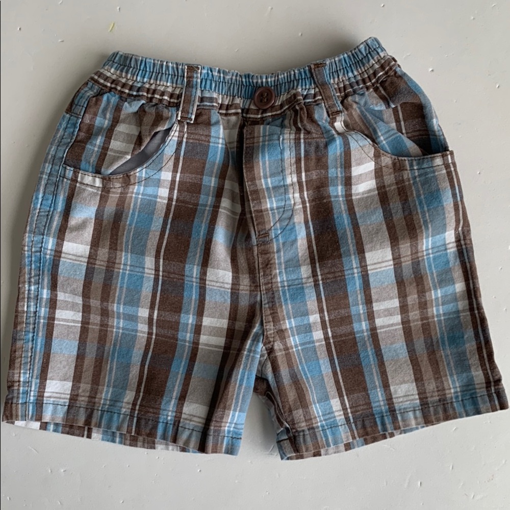 Little Rebels Plaid Teal and Brown Shorts Boys 18 Months